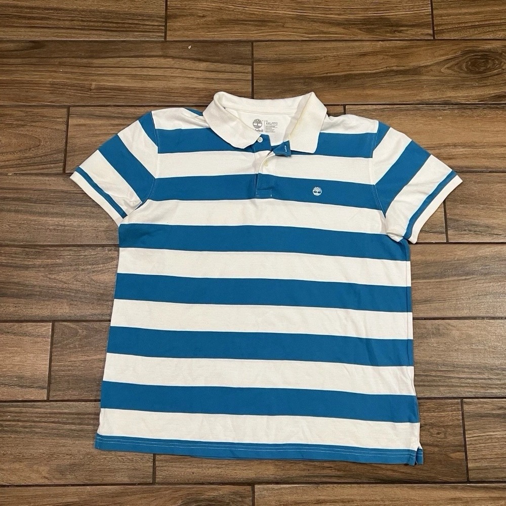 Timberland Striped Polo Shirt Mens XXL Blue White Short Sleeve Cotton